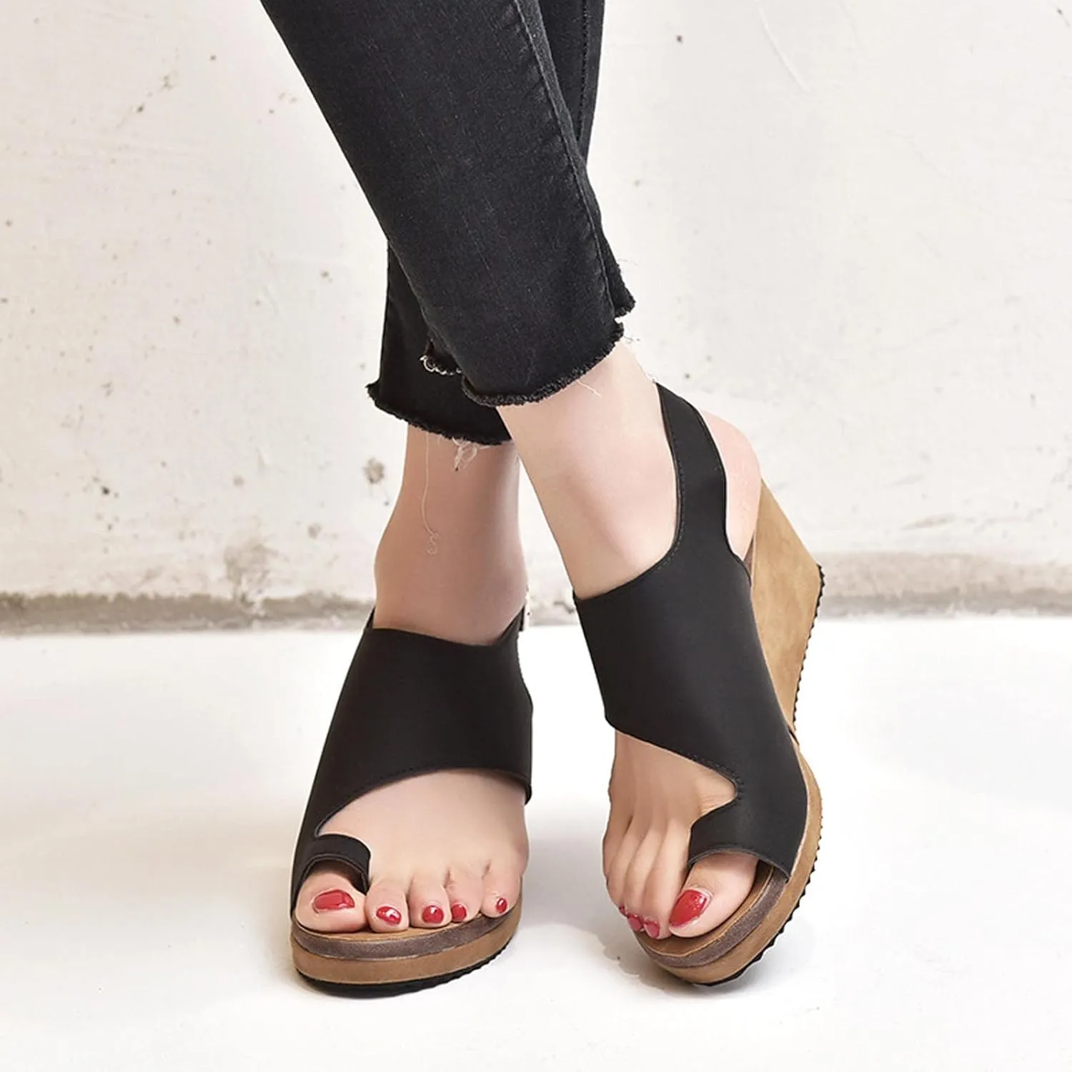 Slingback Buckle Open Toe Sandals for Women Casual Dressy Clip-Toe Platform Wedge Sandales for Summer Footwear
