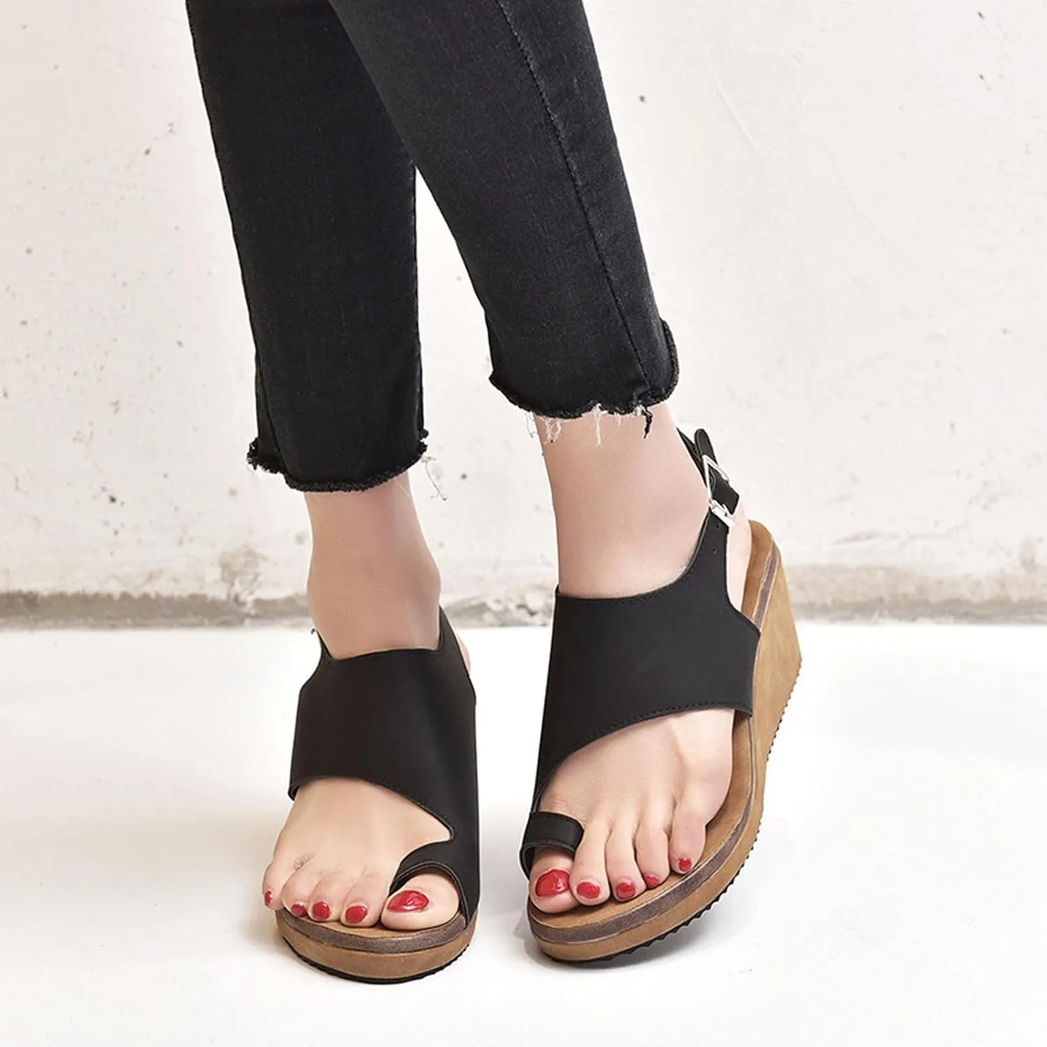 Slingback Buckle Open Toe Sandals for Women Casual Dressy Clip-Toe Platform Wedge Sandales for Summer Footwear