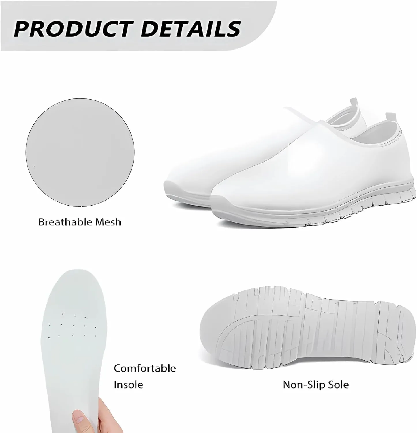 Slip On Tennis Shoes Women Casual Women's Flats Size 5.5-11.5 White