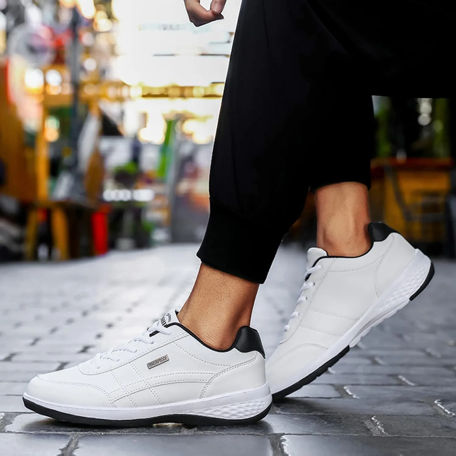 Slip on Walking Shoes Men PU Leather Comfortable Memory Foam Breathable Lace Up Fashion Sneakers Non Slip Arch Support Vacation Training Gym Shoes Wide Width