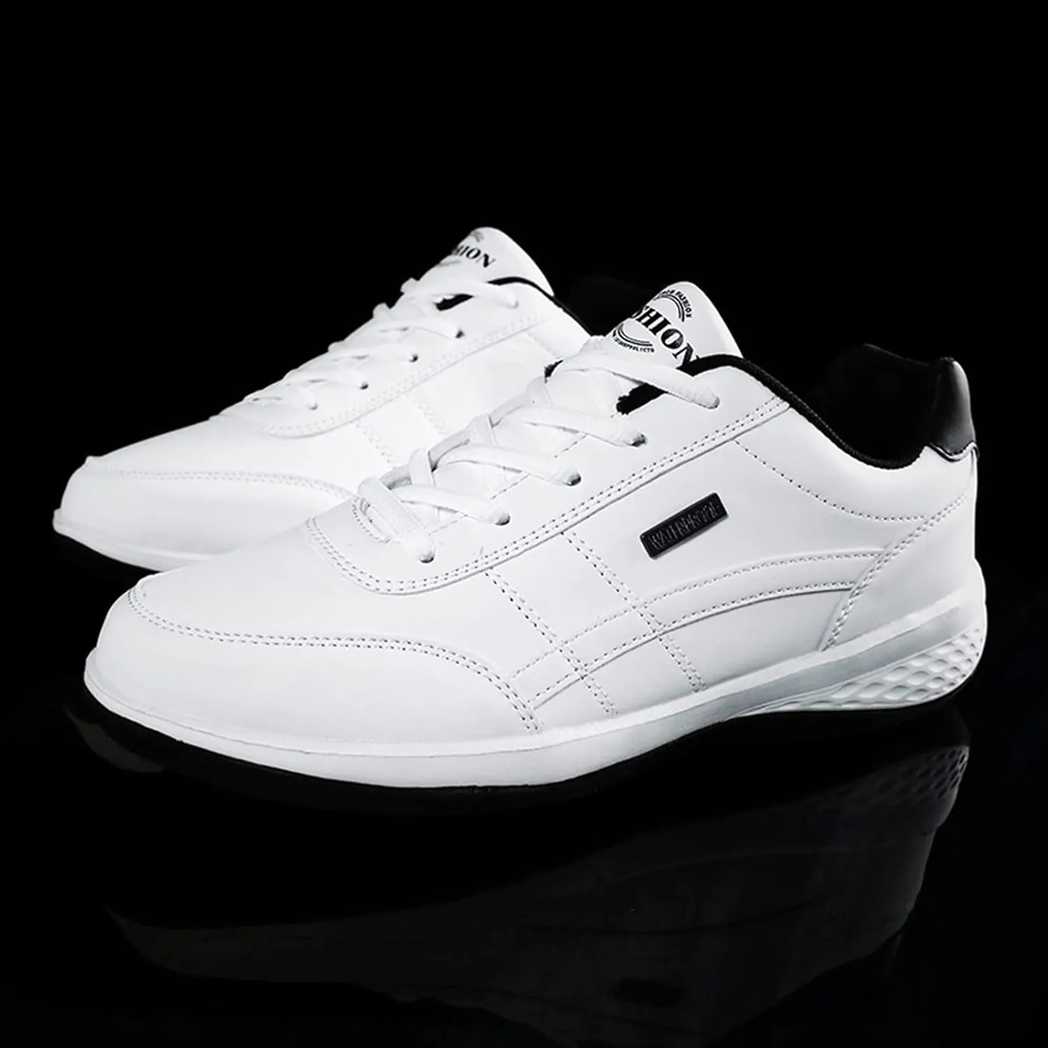 Slip on Walking Shoes Men PU Leather Comfortable Memory Foam Breathable Lace Up Fashion Sneakers Non Slip Arch Support Vacation Training Gym Shoes Wide Width