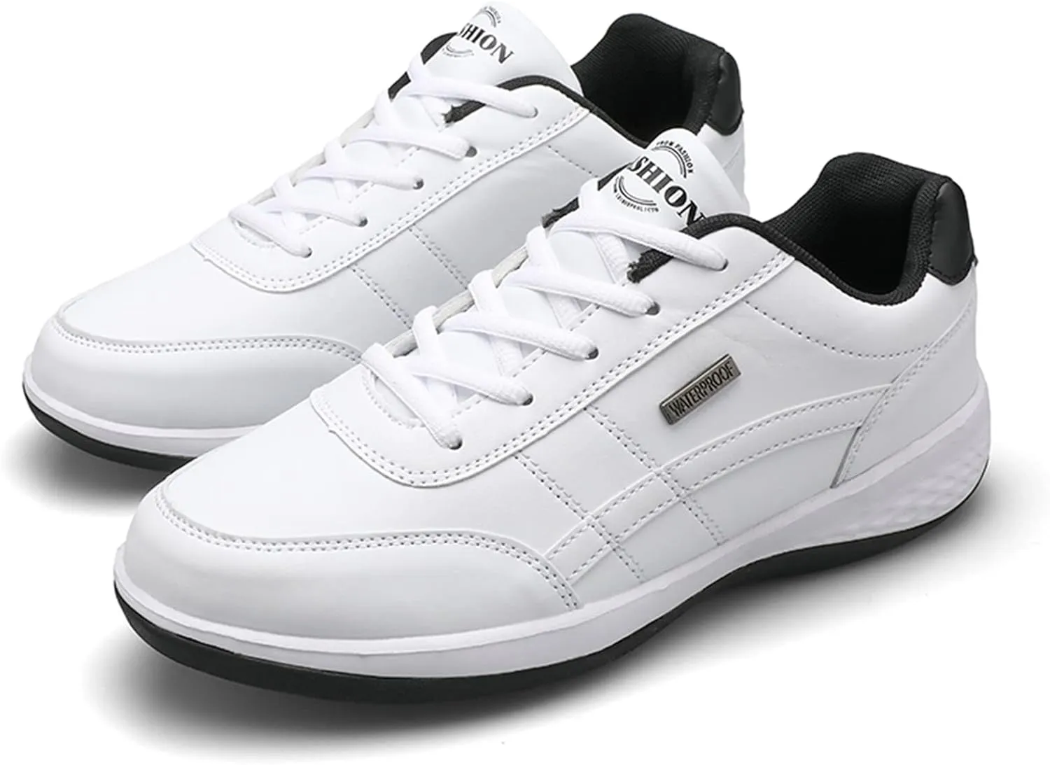 Slip on Walking Shoes Men PU Leather Comfortable Memory Foam Breathable Lace Up Fashion Sneakers Non Slip Arch Support Vacation Training Gym Shoes Wide Width