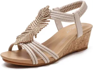 SO SIMPOK Women Casual Walking Comfortable Wedge Sandals Retro Summer Beach Soft Sandals