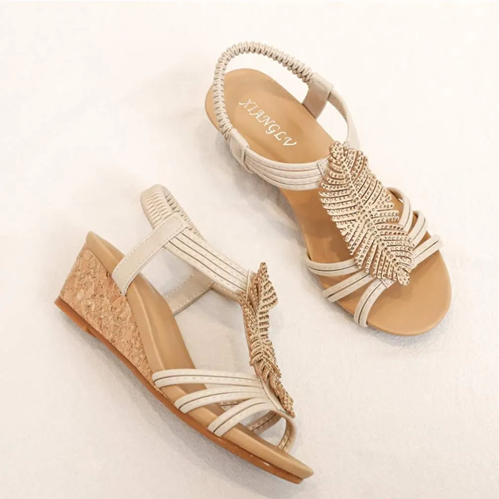 SO SIMPOK Women Casual Walking Comfortable Wedge Sandals Retro Summer Beach Soft Sandals