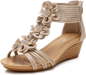 SO SIMPOK Women Casual Walking Comfortable Wedge Sandals Retro Summer Beach Soft Sandals