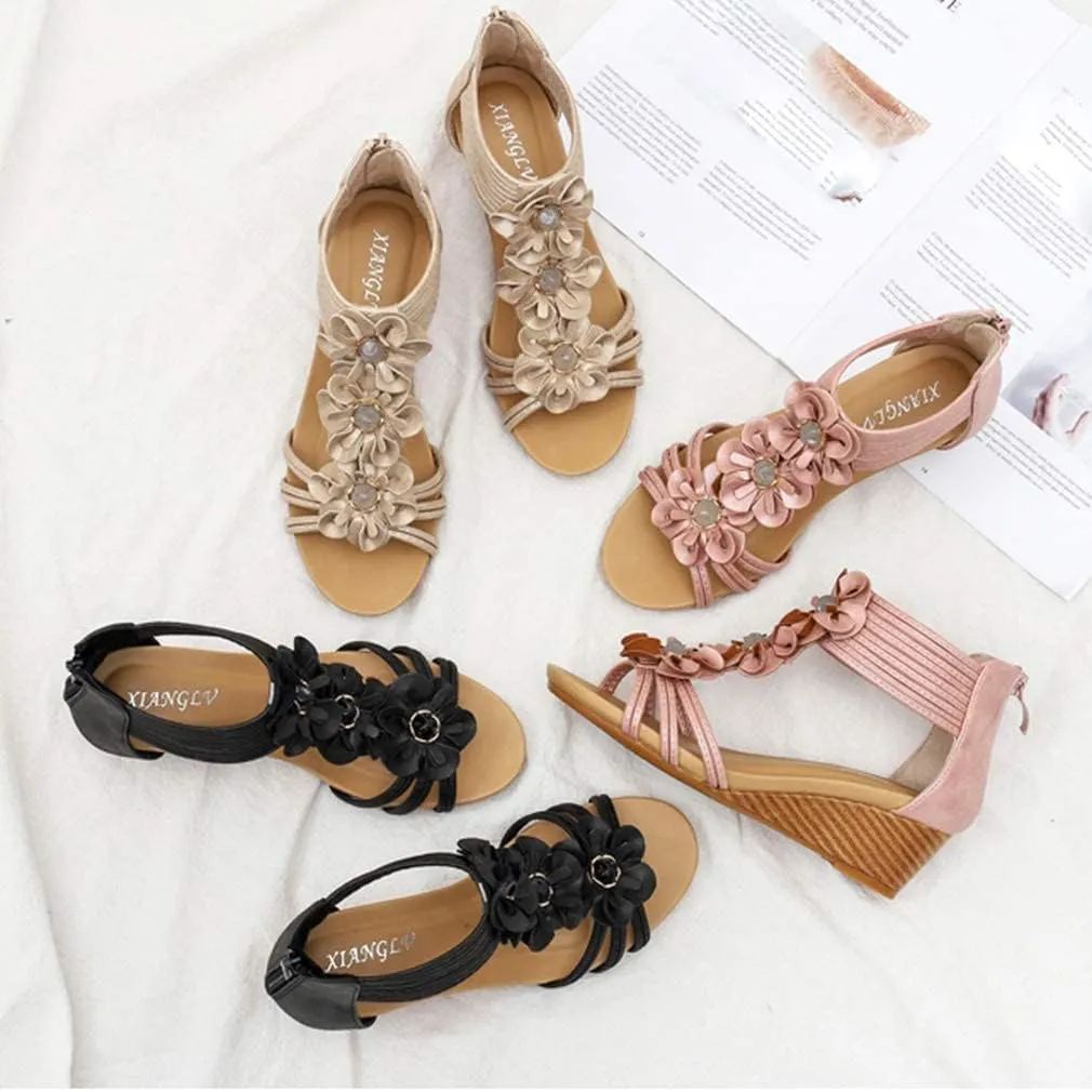 SO SIMPOK Women Casual Walking Comfortable Wedge Sandals Retro Summer Beach Soft Sandals