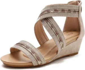 SO SIMPOK Women Casual Walking Comfortable Wedge Sandals Retro Summer Beach Soft Sandals
