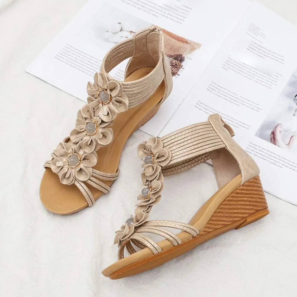 SO SIMPOK Women Casual Walking Comfortable Wedge Sandals Retro Summer Beach Soft Sandals