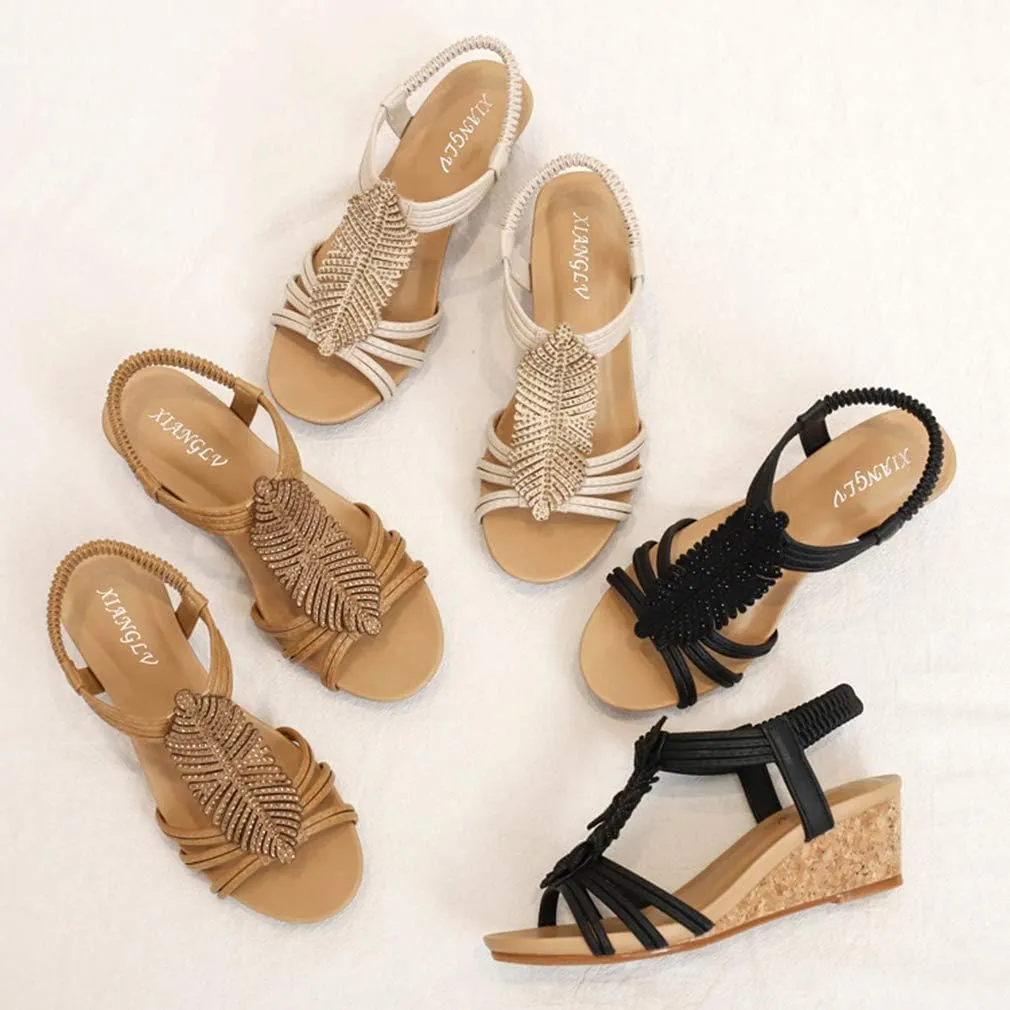 SO SIMPOK Women Casual Walking Comfortable Wedge Sandals Retro Summer Beach Soft Sandals