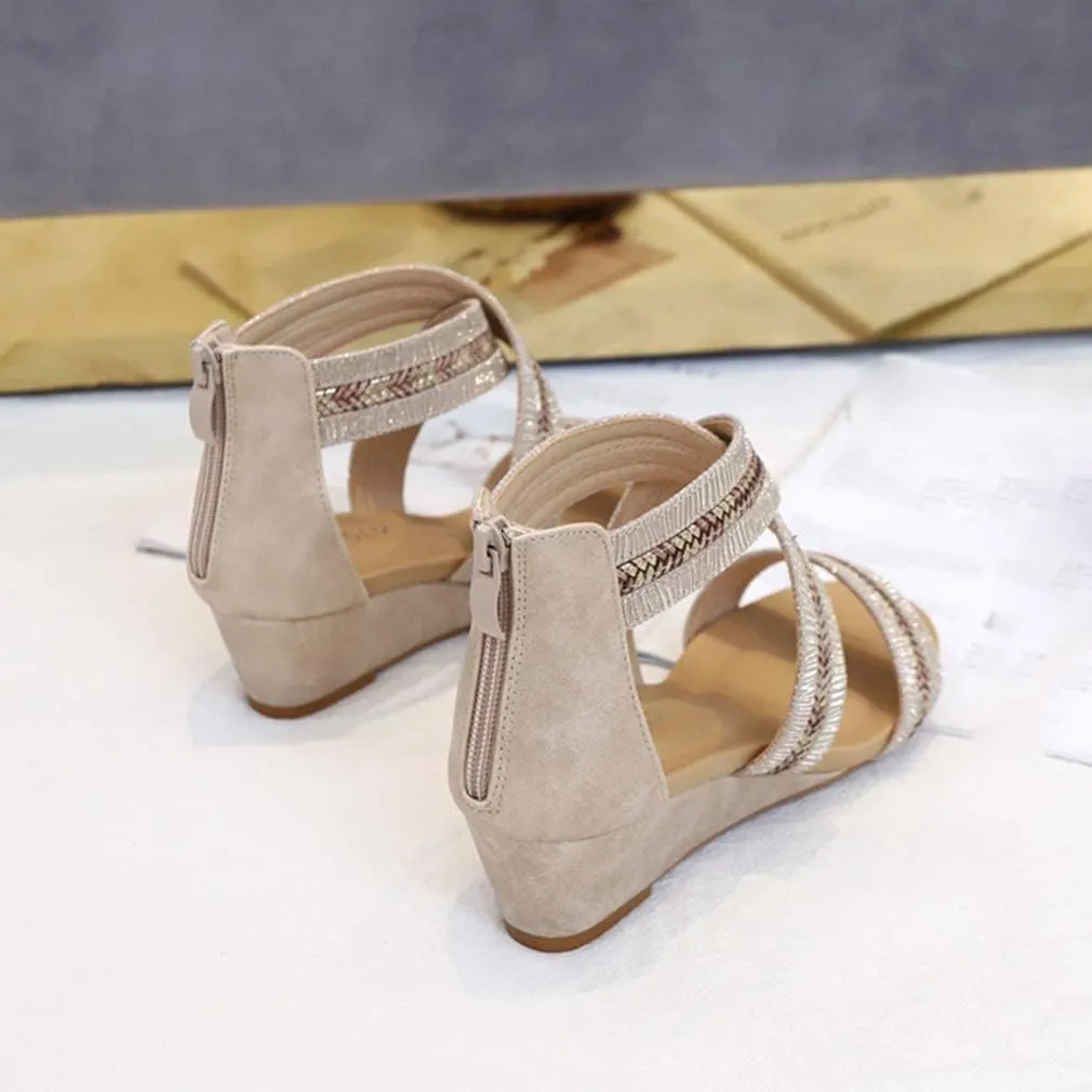 SO SIMPOK Women Casual Walking Comfortable Wedge Sandals Retro Summer Beach Soft Sandals