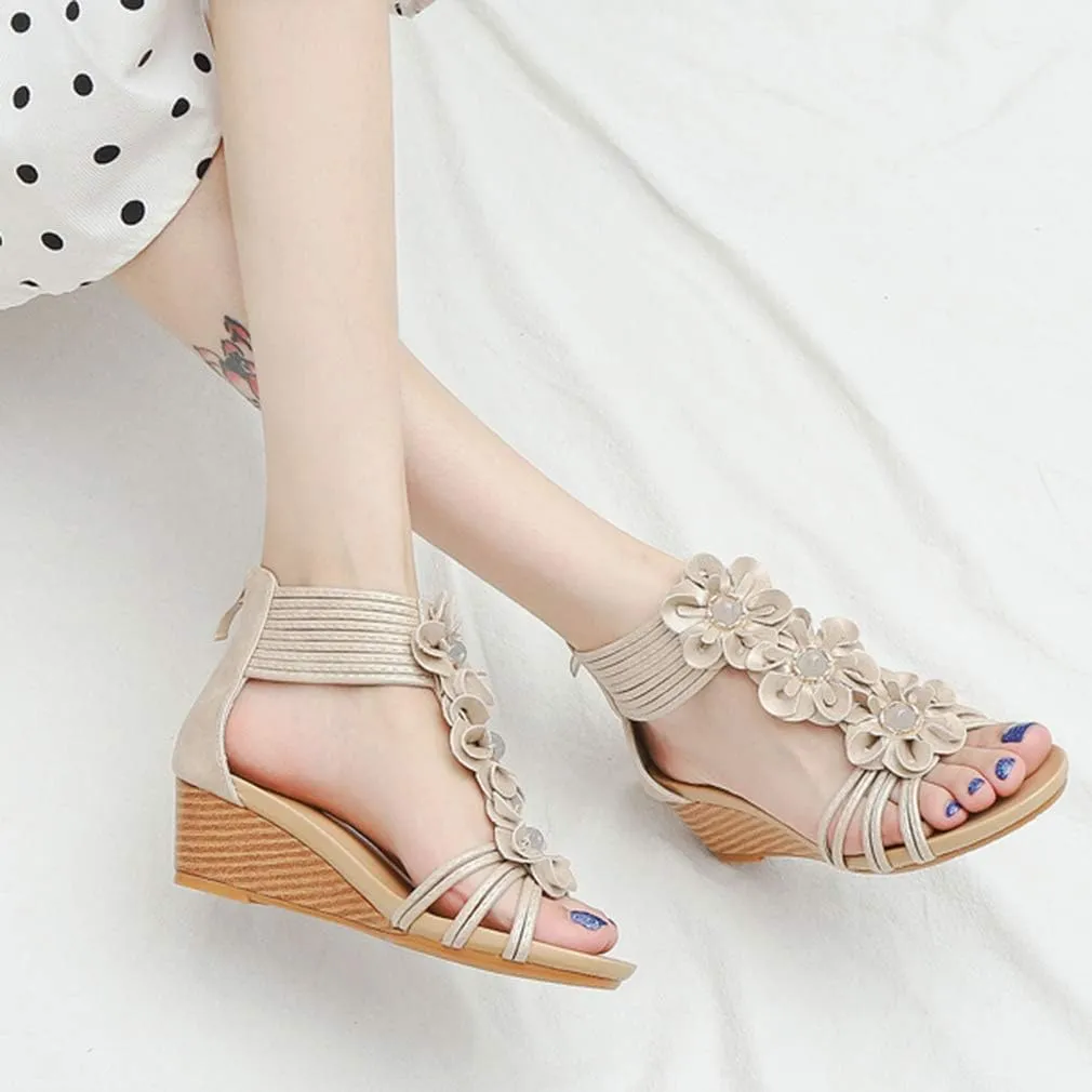 SO SIMPOK Women Casual Walking Comfortable Wedge Sandals Retro Summer Beach Soft Sandals