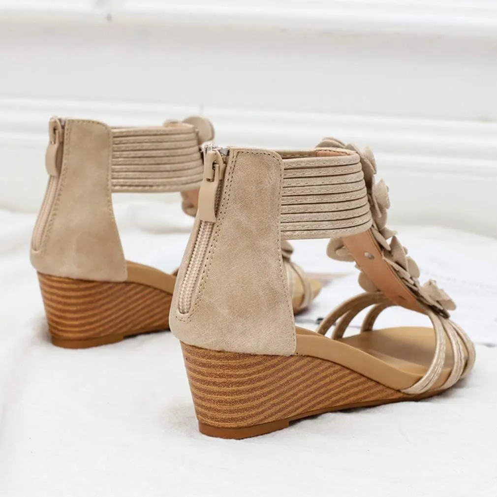 SO SIMPOK Women Casual Walking Comfortable Wedge Sandals Retro Summer Beach Soft Sandals