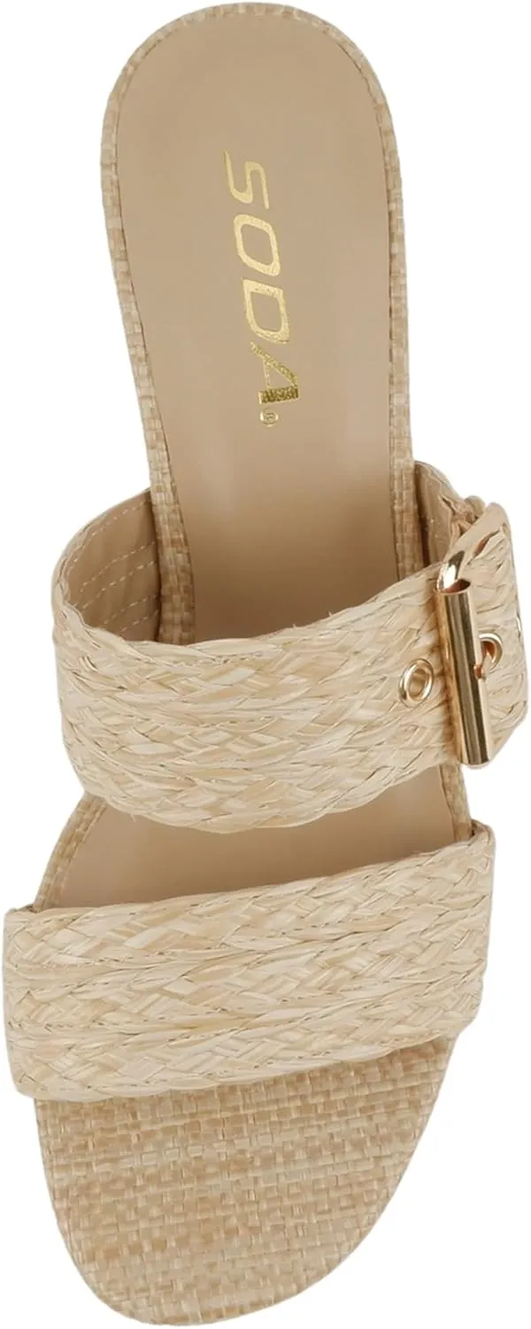 Soda Sarika ~ Women Open Toe Two Bands Lug sole Fashion Block Heel Sandals with Adjustable Ankle Strap