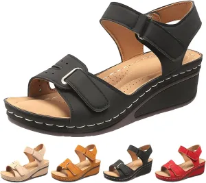 Soft & Stylish Wedge Sandals for Effortless Comfort 2025 Leather Orthopedic Walking Platform Sandals Women Casual Dressy Wide Wedge Dress Sport Ankle Back Strap Summer Sandals with Arch Support