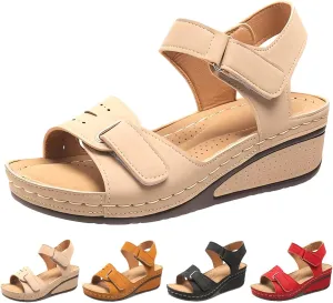 Soft & Stylish Wedge Sandals for Effortless Comfort 2025 Leather Orthopedic Walking Platform Sandals Women Casual Dressy Wide Wedge Dress Sport Ankle Back Strap Summer Sandals with Arch Support