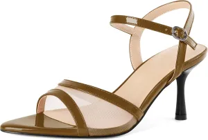 Soireelady Womens Heeled Sandals Mesh Heels Ankle Strap Slingback High Heels Prom Dress Sandals 3 Inches