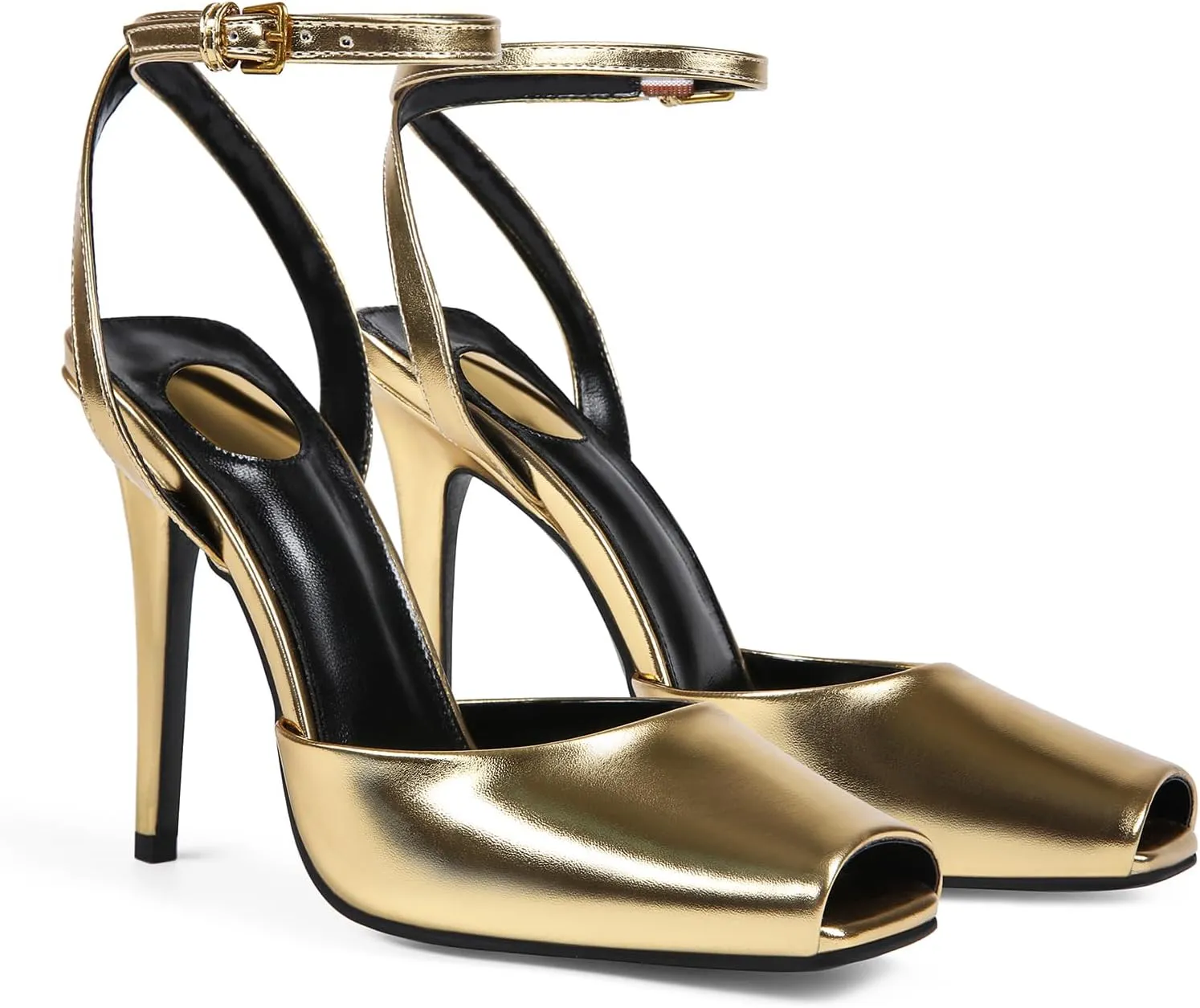 Square Open Toe Heeled Sandals for Women Patent Leather Stiletto High Heels Peep Toe Ankle Strap Backless Pumps Fashion Casual Dressy Party Shoes