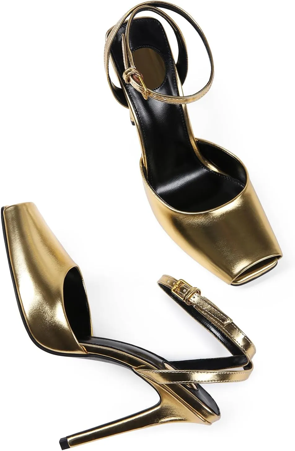 Square Open Toe Heeled Sandals for Women Patent Leather Stiletto High Heels Peep Toe Ankle Strap Backless Pumps Fashion Casual Dressy Party Shoes