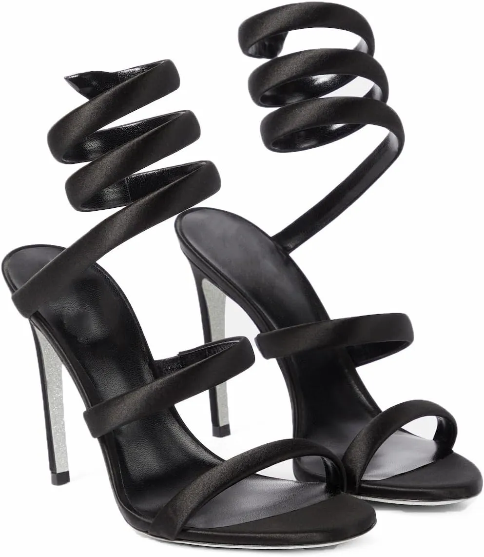 Strappy Heeled Sandals Spiral Ankle Wrap Strap Stilletos Sexy High Heel Gladiator Party Shoes Open Round Toe Lace Up Dressy Pumps