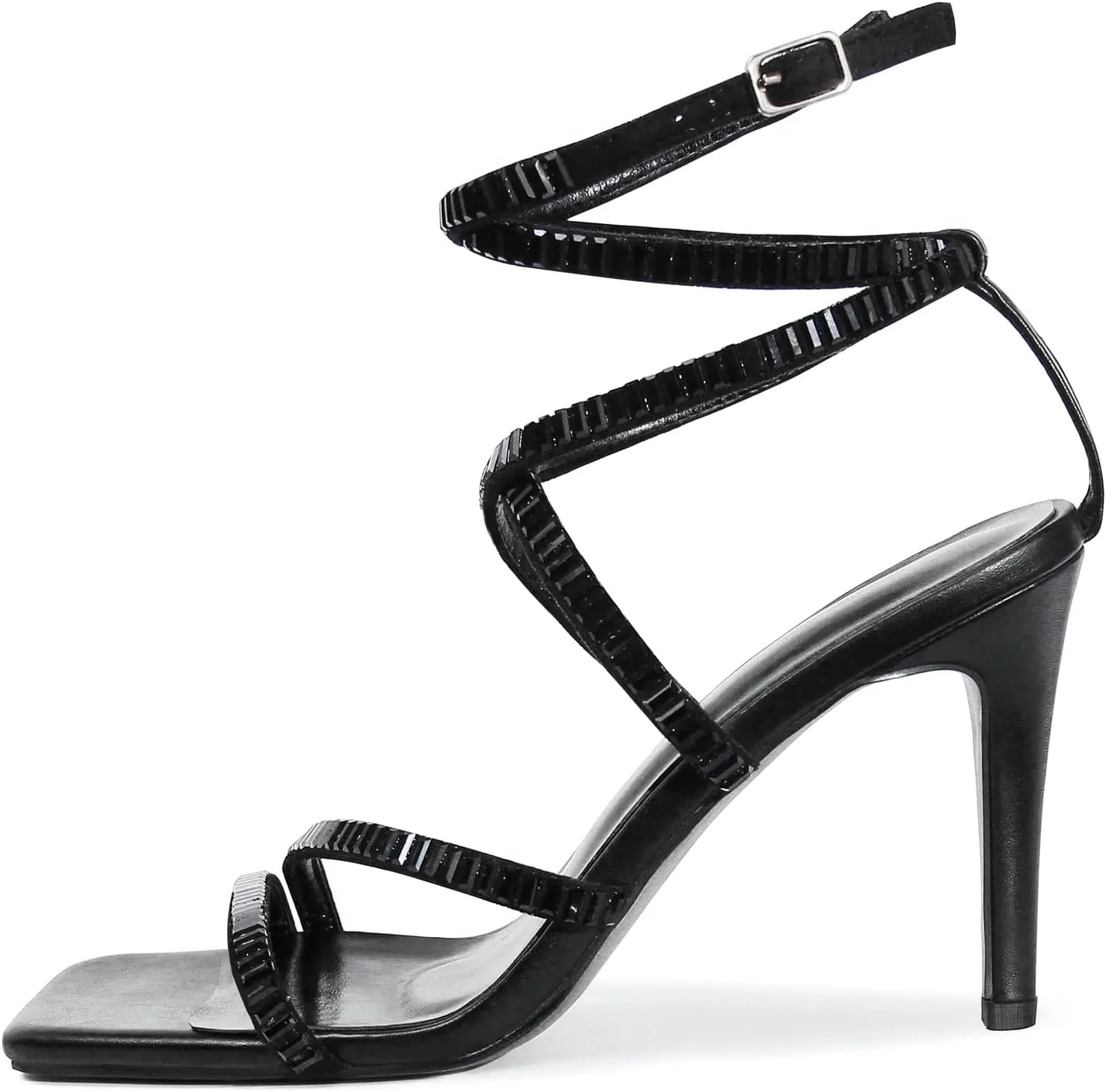 Strappy Heels for Women Lace up High Heel Sandals Square Open Toe Rhinestone Ankle Strap Stiletto Heels Sexy Prom Dress Party Wedding Heeled Shoes