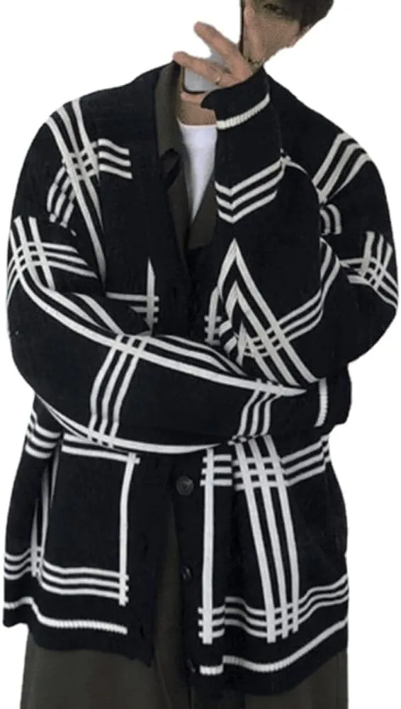 Striped Sweater Cardigans for Men Women Plaid Preppy Academia Clothing Vintage Grunge Aesthetic Sweater Korean Fashion