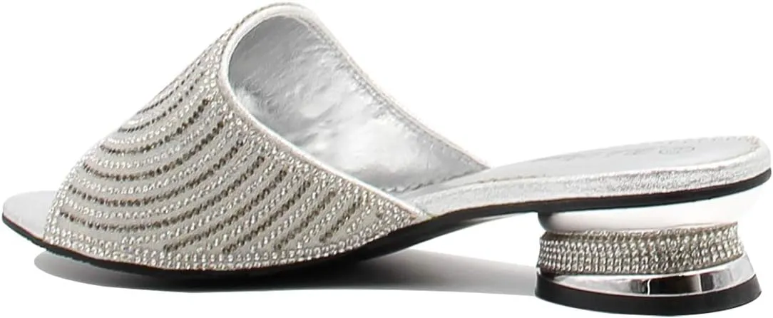 Stylish & Comfort Women Low Heel Fashion Rhinestones Glitter Bling Open Toe Slip On Sandals/Sleepers Disley