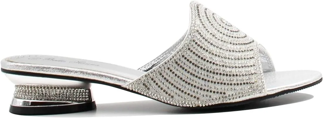 Stylish & Comfort Women Low Heel Fashion Rhinestones Glitter Bling Open Toe Slip On Sandals/Sleepers Disley