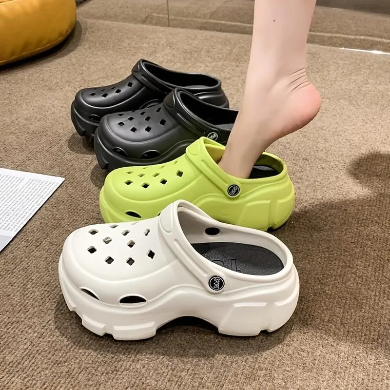 Stylish Platform Clogs, Chunky Heel Solid Color Closed Toe EVA Slide Shoes, Women's Outdoor Sandals