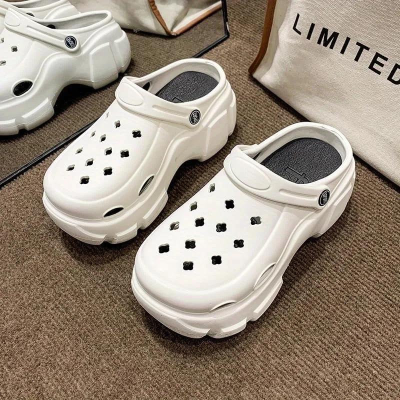 Stylish Platform Clogs, Chunky Heel Solid Color Closed Toe EVA Slide Shoes, Women's Outdoor Sandals