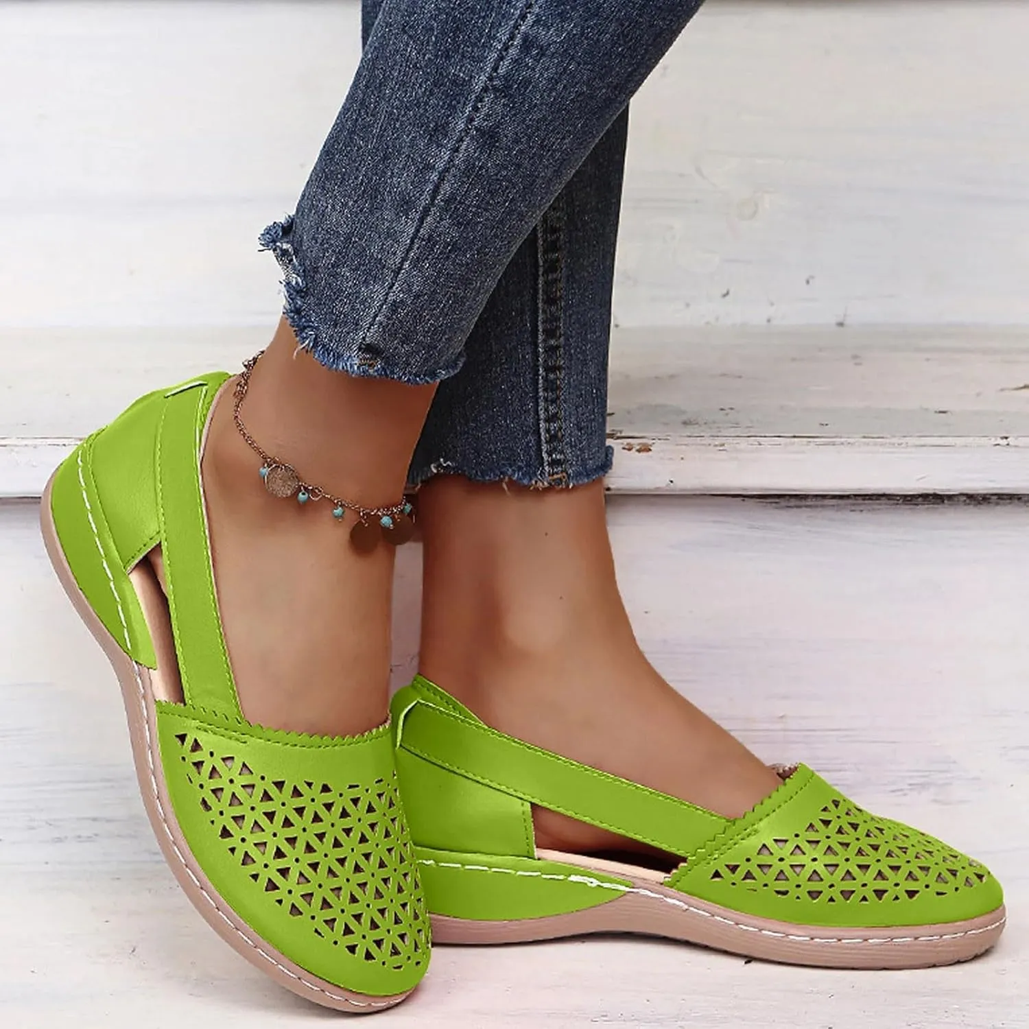 SuanlaTDS Closed Toe Sandals for Women 2025 Platform Soft Sole Spring Summer Work Shoes Comfortable Casual Hollow Out Loafers Dressy Low Heel Wedges Slip-on Outdoor Beach Walking Sandal