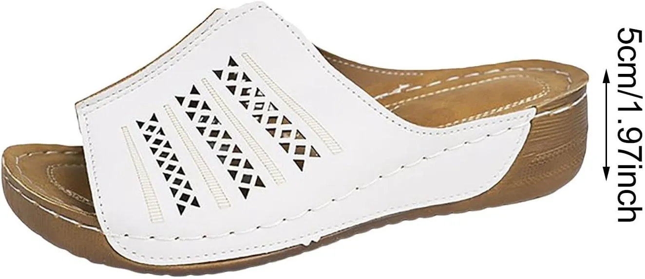 SuanlaTDS Wedge Sandals for Women Summer 2025 Orthopedic Wide Width Slip-on Slippers Dressy Comfortable Arch Support Open Toe Beach Slides Walking Shoes Outdoor Low Heel Wedges Sandal