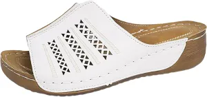 SuanlaTDS Wedge Sandals for Women Summer 2025 Orthopedic Wide Width Slip-on Slippers Dressy Comfortable Arch Support Open Toe Beach Slides Walking Shoes Outdoor Low Heel Wedges Sandal