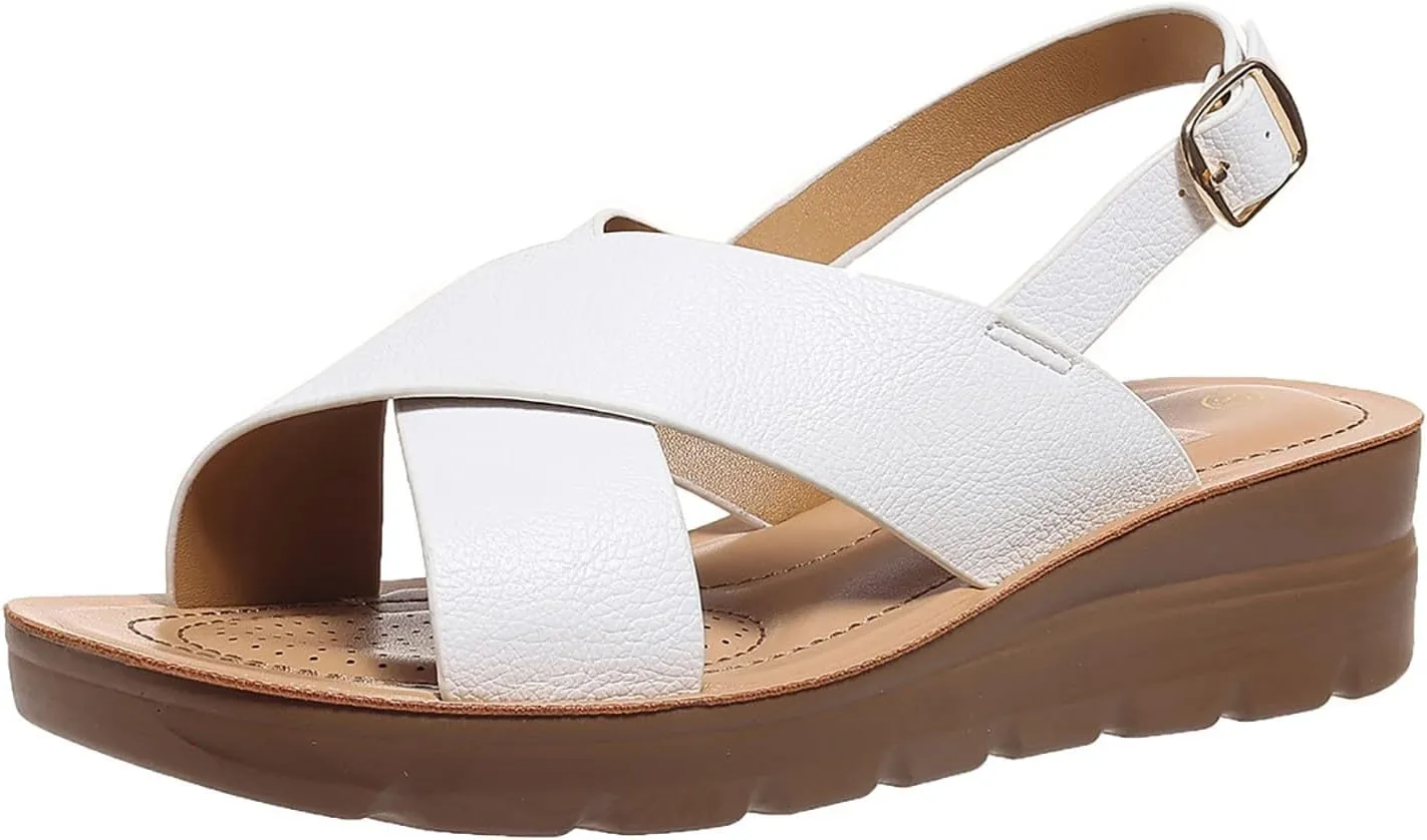 SuanlaTDS Wedge Sandals for Women Summer 2025 Platform Open Toe Low Heel Slingback Comfortable Adjustable Ankle Strap Daily Wear Outdoor Dressy Beach Walking Heeled Sandal