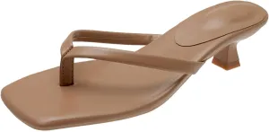 SuanlaTDS Women's Heeled Sandals Sexy Dressy 2025 Square Toe Stiletto Flip Flops Summer Slip-on Slide Slippers Comfortable Low Heel Slides Sandal Mules for Party Wedding Daily Wear