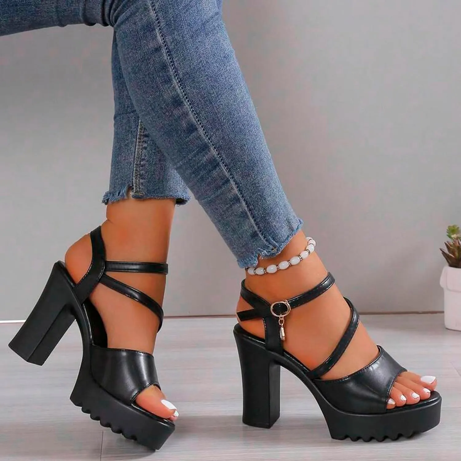 SuanlaTDS Womens High Heel Platform Sandals Dressy 2025 Buckle Ankle Strap Open Toe Chunky Block Heels Prom Party Wedding Evening Dance Dress Pumps Summer Elegant Slingback Heeled Sandal