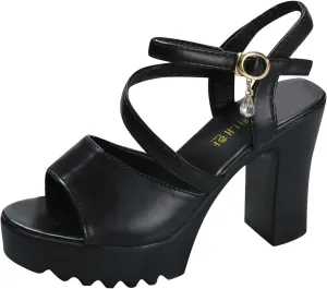 SuanlaTDS Womens High Heel Platform Sandals Dressy 2025 Buckle Ankle Strap Open Toe Chunky Block Heels Prom Party Wedding Evening Dance Dress Pumps Summer Elegant Slingback Heeled Sandal