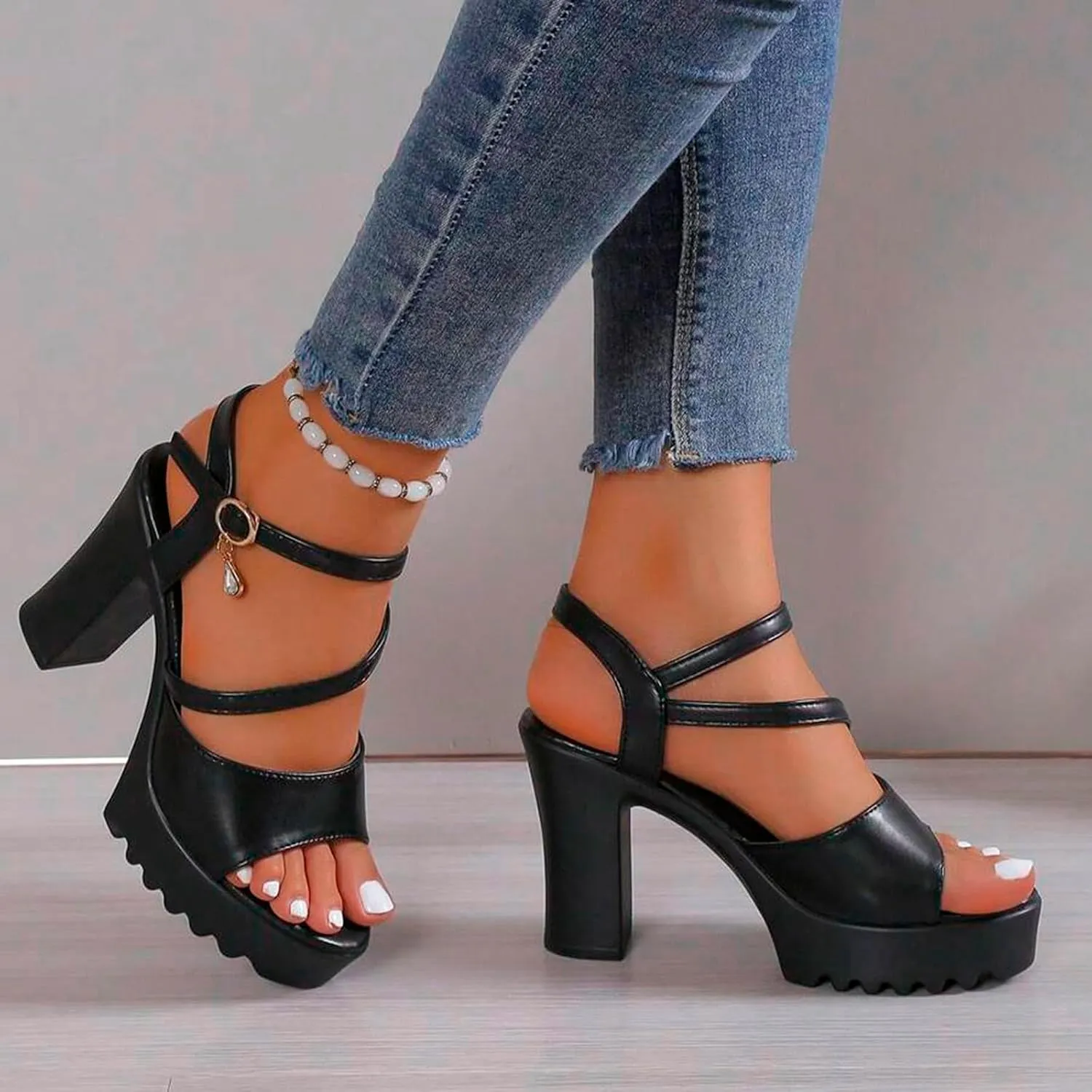 SuanlaTDS Womens High Heel Platform Sandals Dressy 2025 Buckle Ankle Strap Open Toe Chunky Block Heels Prom Party Wedding Evening Dance Dress Pumps Summer Elegant Slingback Heeled Sandal