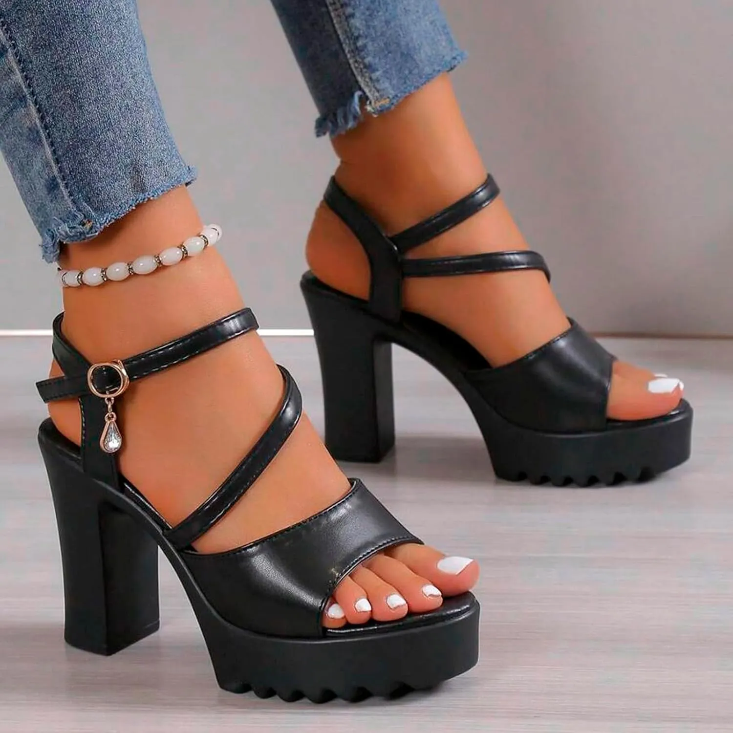 SuanlaTDS Womens High Heel Platform Sandals Dressy 2025 Buckle Ankle Strap Open Toe Chunky Block Heels Prom Party Wedding Evening Dance Dress Pumps Summer Elegant Slingback Heeled Sandal