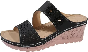 SuanlaTDS Womens Sandals Comfortable Platform Wedges Slip On Orthopedic Sandals with Arch Support Casual Summer Open Toe High Heels Slide Sandals Slippers Wedge Outdoor Walking Shoes