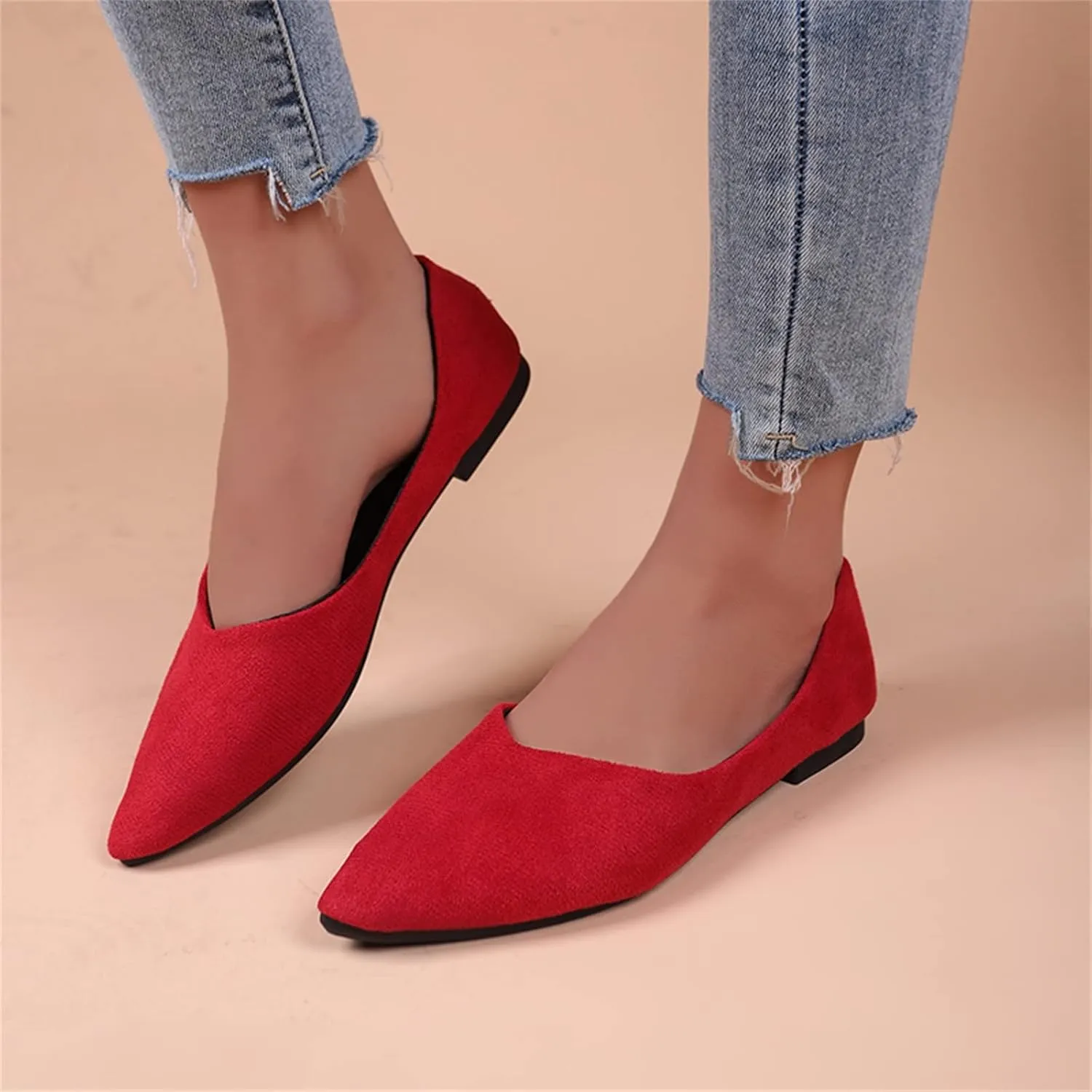 Suede Flat Shoes for Women Comfort Slip On Loafers Pointed Toe Ballet Flats Shoes Casual Dress Shoe Nude Flats