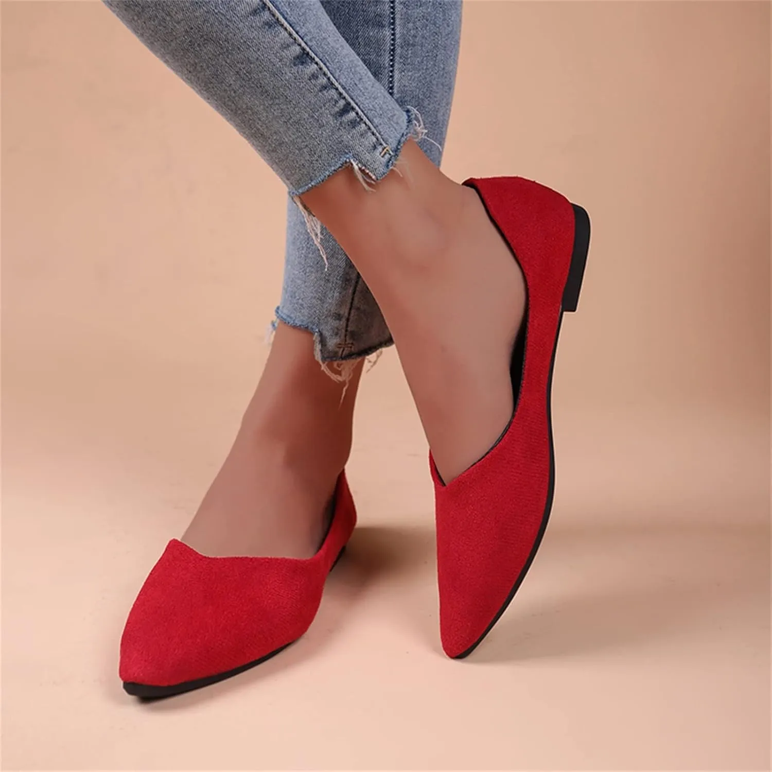 Suede Flat Shoes for Women Comfort Slip On Loafers Pointed Toe Ballet Flats Shoes Casual Dress Shoe Nude Flats