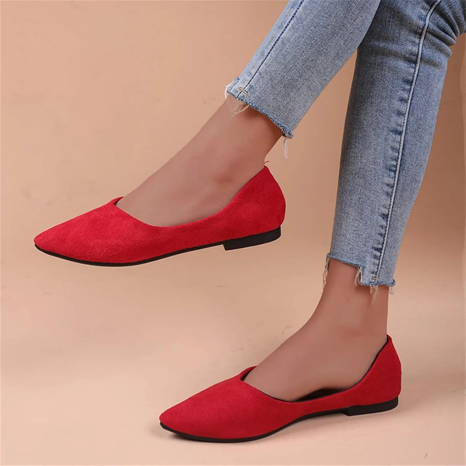 Suede Flat Shoes for Women Comfort Slip On Loafers Pointed Toe Ballet Flats Shoes Casual Dress Shoe Nude Flats