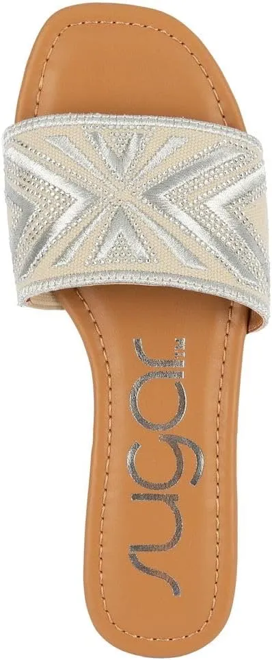 Sugar Women's Slide Sandals – Stylish Slip-On Flats for Casual, Dressy, Beach, or Pool Wear