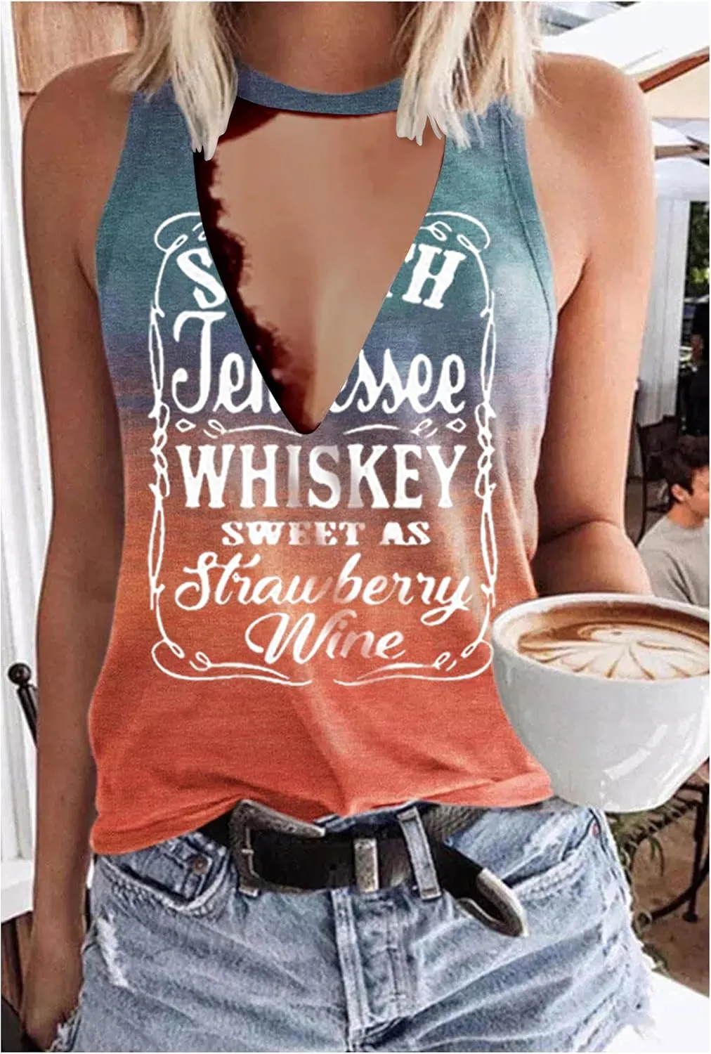 Summer Deep V Neck Tank Tops for Women Western Country Sleeveless Tee Shirts Teen Girls Sexy Casual Concert Tops Outfits