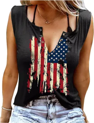Summer Sexy V Neck Tank Tops for Women Casual Loose Fit Sleeveless T Shirts Country Music Ring Hole Basic Shirts Tanks