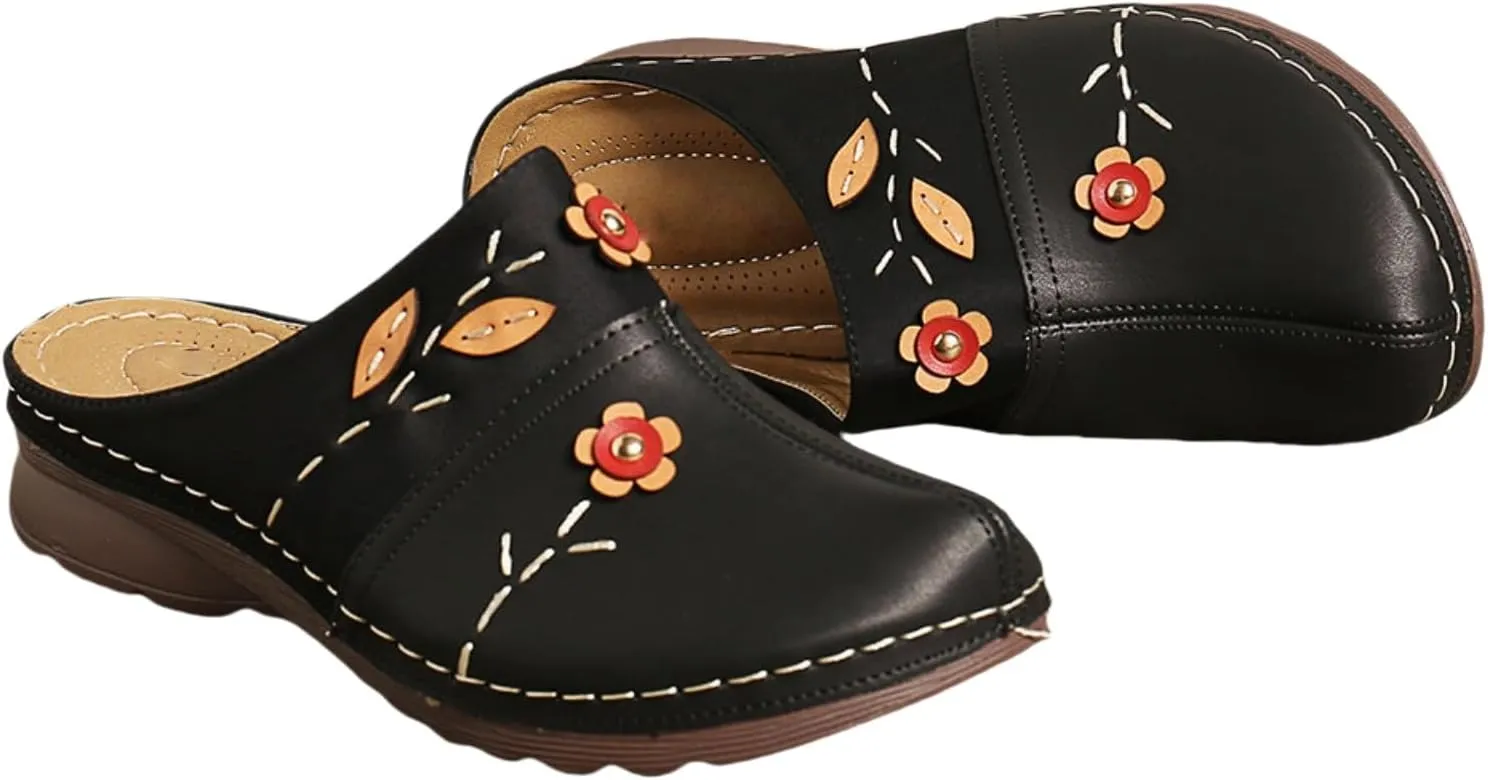 Summer Wedge Orthopedic Sandals for Women Flower Platform Slip-On Slippers Comfort Work Clogs Slip on Loafers Wide Fit Mules Antil Slip Beach Shoes Arch Support Shoes