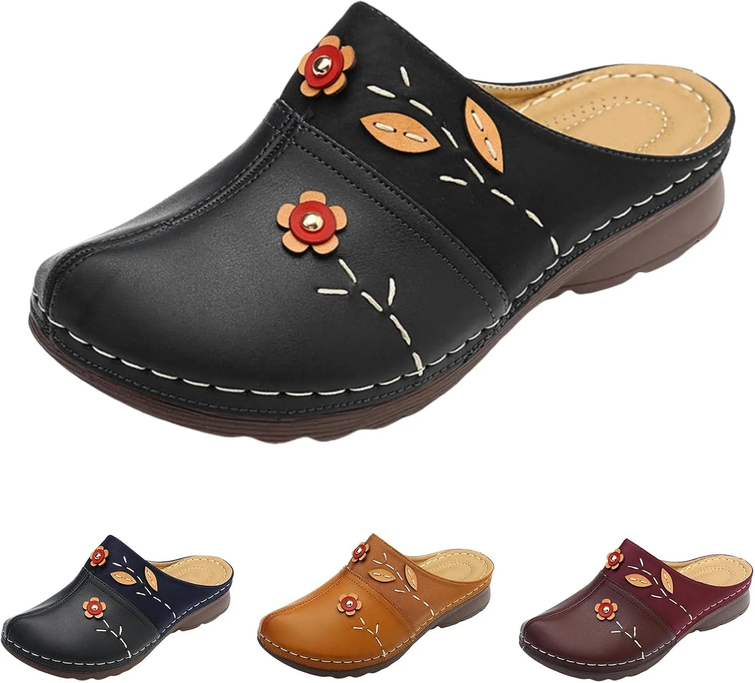 Summer Wedge Orthopedic Sandals for Women Flower Platform Slip-On Slippers Comfort Work Clogs Slip on Loafers Wide Fit Mules Antil Slip Beach Shoes Arch Support Shoes