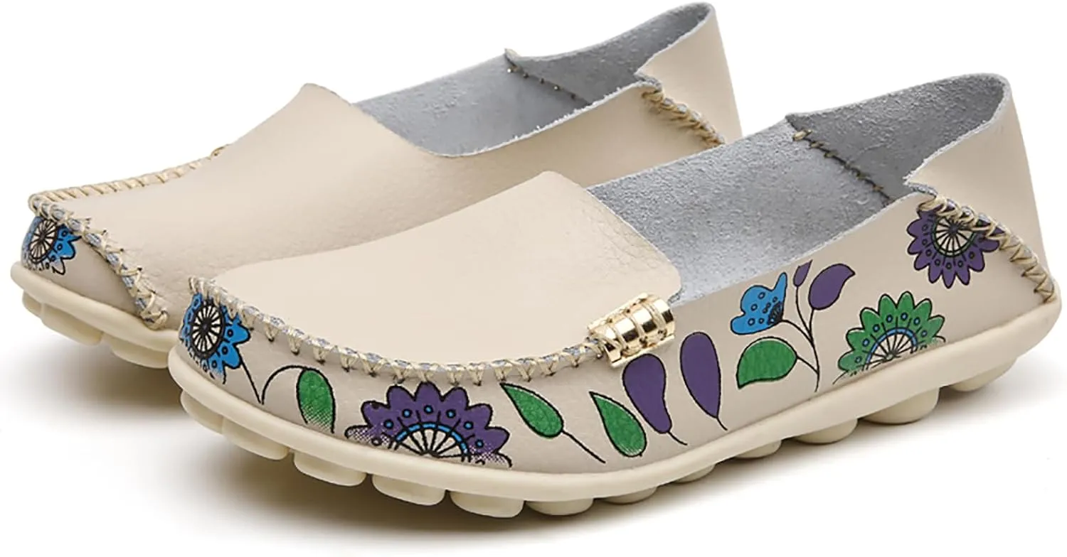 Sunporx Women's Comfortable Loafers Driving Moccasins Shoe Casual Leathers Slip on Round Toe Breathable Walking