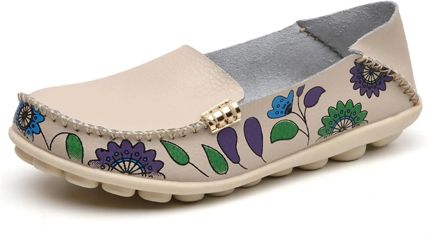 Sunporx Women's Comfortable Loafers Driving Moccasins Shoe Casual Leathers Slip on Round Toe Breathable Walking