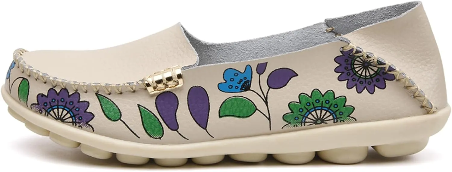 Sunporx Women's Comfortable Loafers Driving Moccasins Shoe Casual Leathers Slip on Round Toe Breathable Walking
